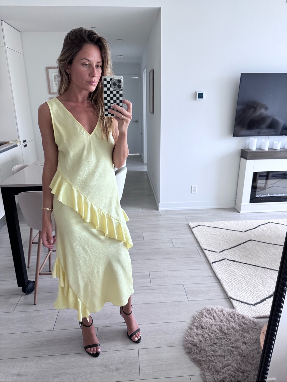 Yellow Ruffle Midi Dress